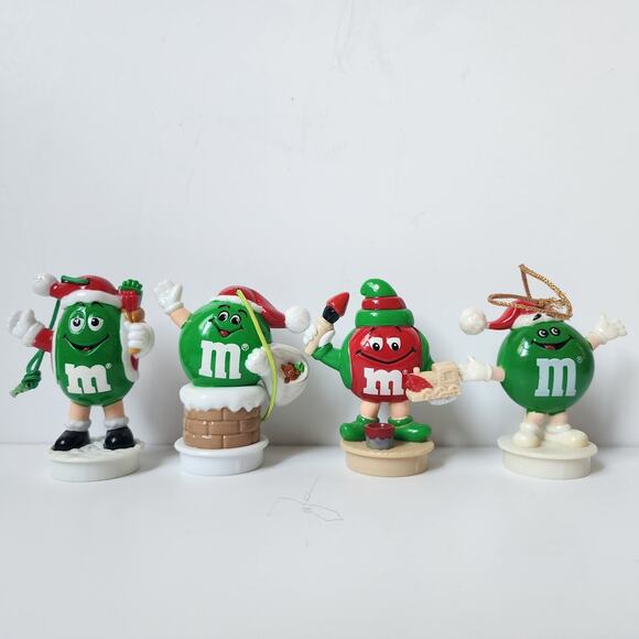 Vintage M&M Christmas Ornaments Yellow Green Red Candy Tube Topper Lot Of 24 - Picture 2 of 9